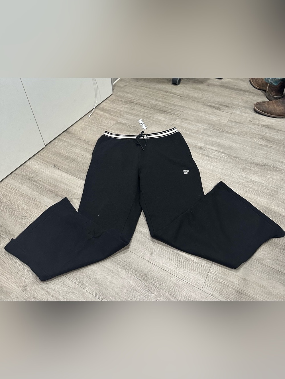 PINK Victoria's Secret Black Jogger Pants with White-Striped Waistband